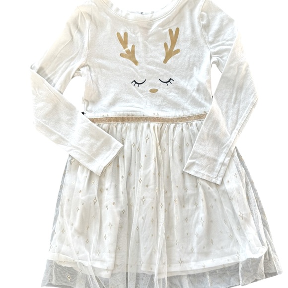 Cat & Jack Dresses Girls Reindeer Christmas Dress White Gold S 66x